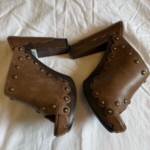 Stuart Weitzman Brown Studded Mules